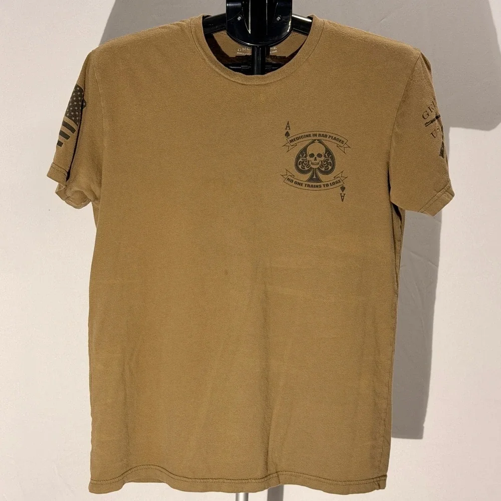 Grunt Style Mens Ace Skull Dragon Medical T Shirt Khaki Size Medium - Picture 1 of 7